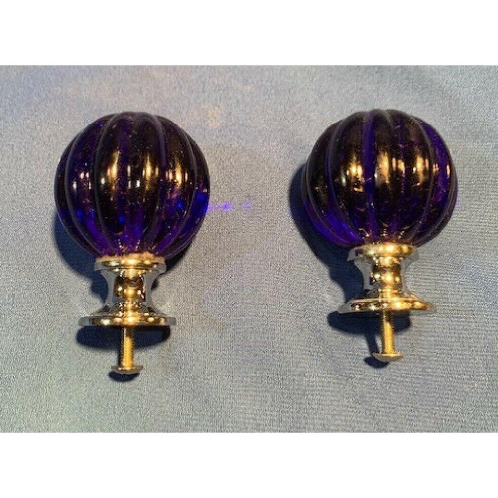 Two (2) Large Blue Crystal Cabinet Pull 1 3/4" wide Two (2) 0170-01045b